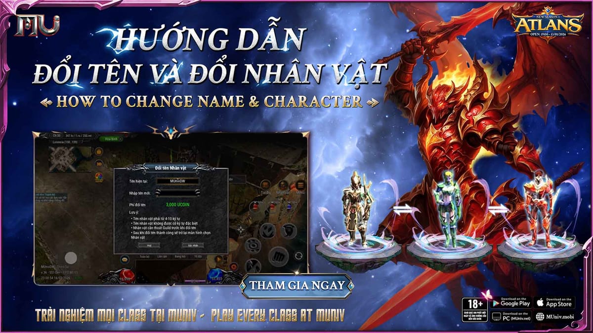 Hướng dẫn đổi tên nhân vật và đổi trang bị